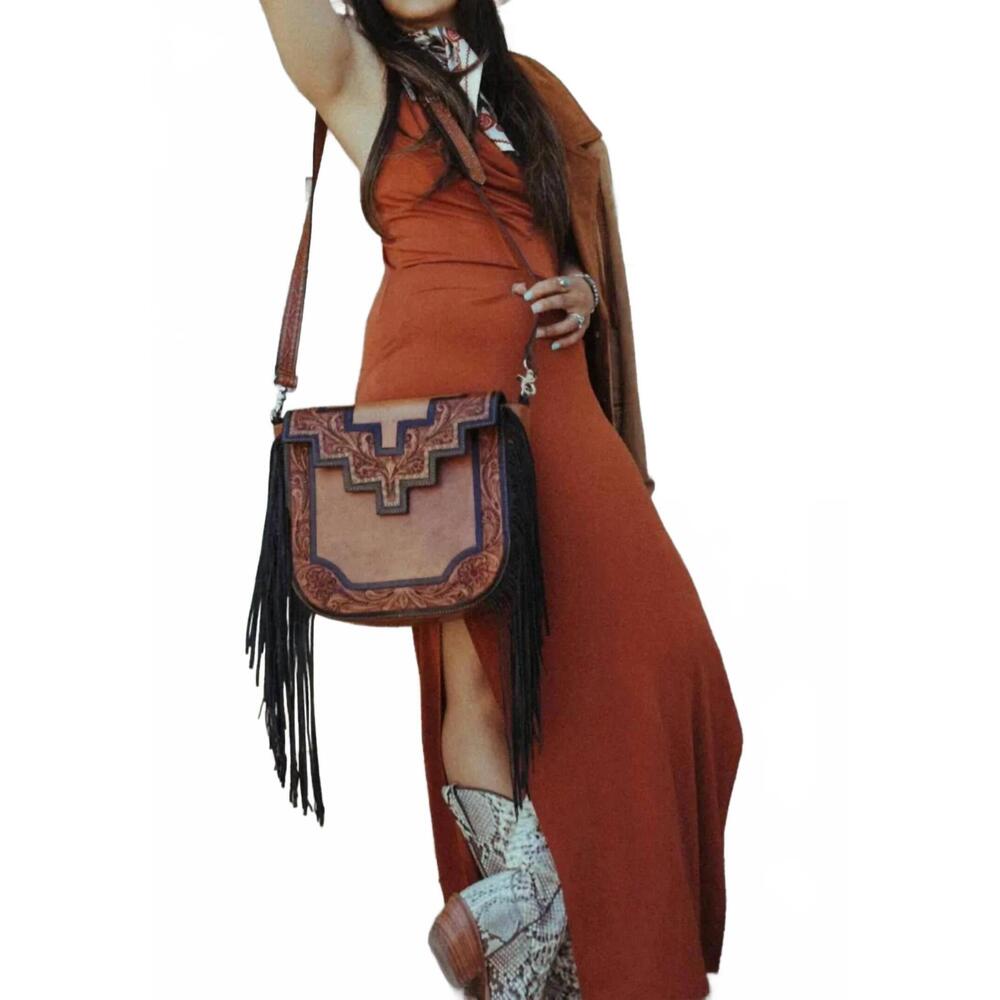 NEW HAUTE SOUTHERN HYDE austin western fringe purse in brown